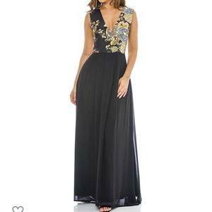AX Paris Black and Gold Floral V Neck Long Dress